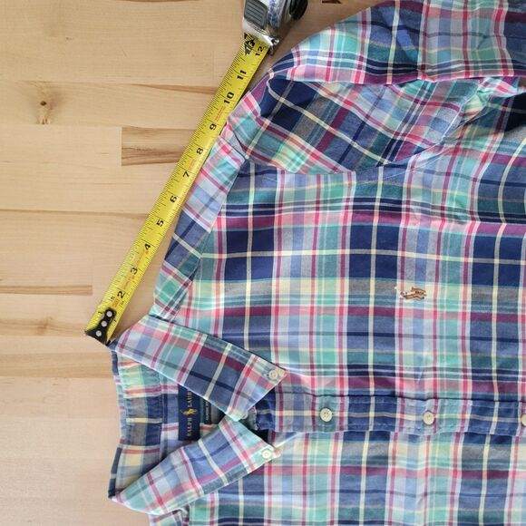 Ralph Lauren Classic Fit Button Down Dress Shirt XL Plaid Red Blue Flesh Pony - Picture 7 of 12